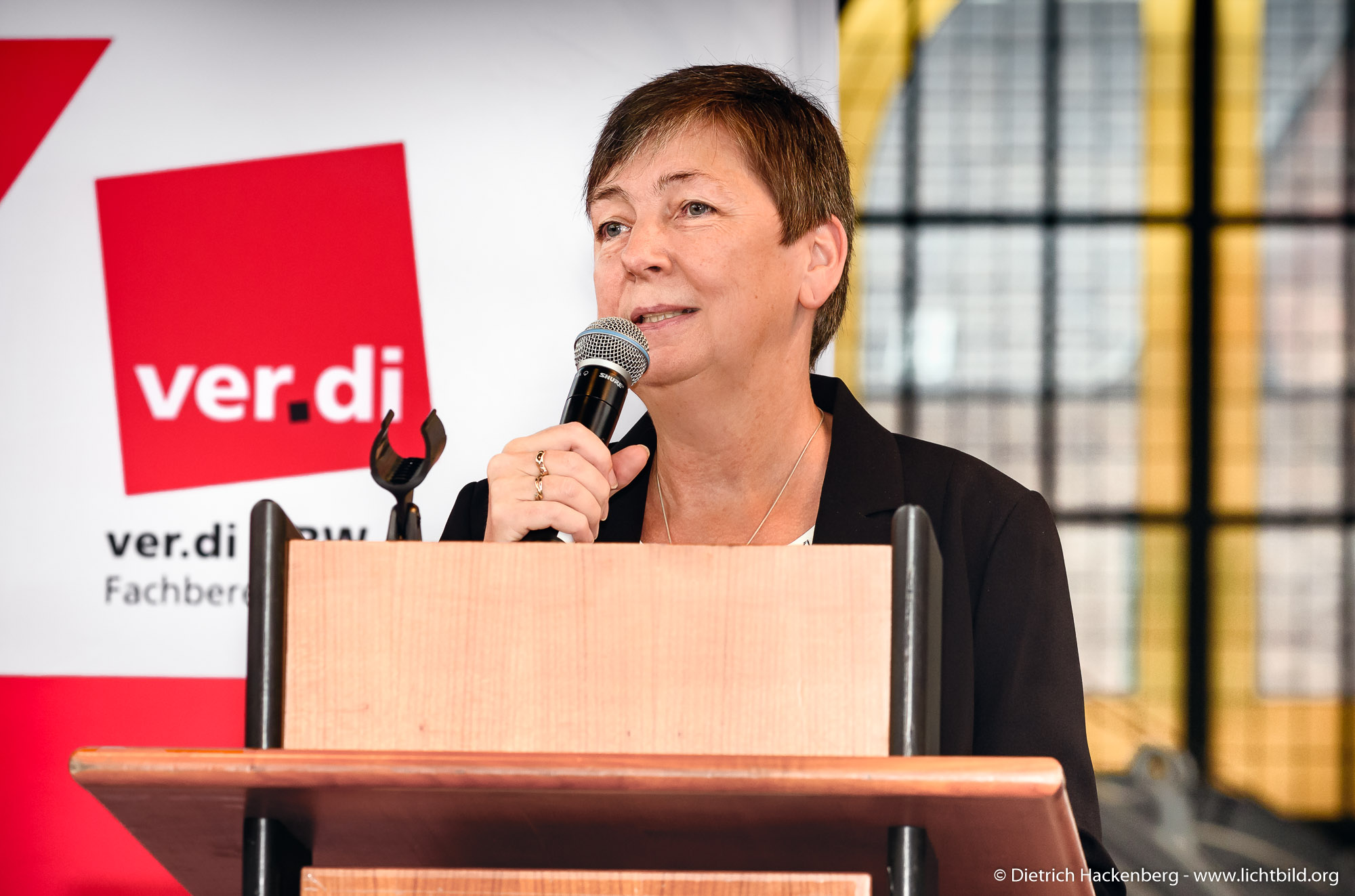 Gabi Schmidt. ver.di Handel NRW Streikkonferenz am 13.09.2019 in der Maschinenhalle der Zeche Zollern in Dortmund. Foto © Dietrich Hackenberg